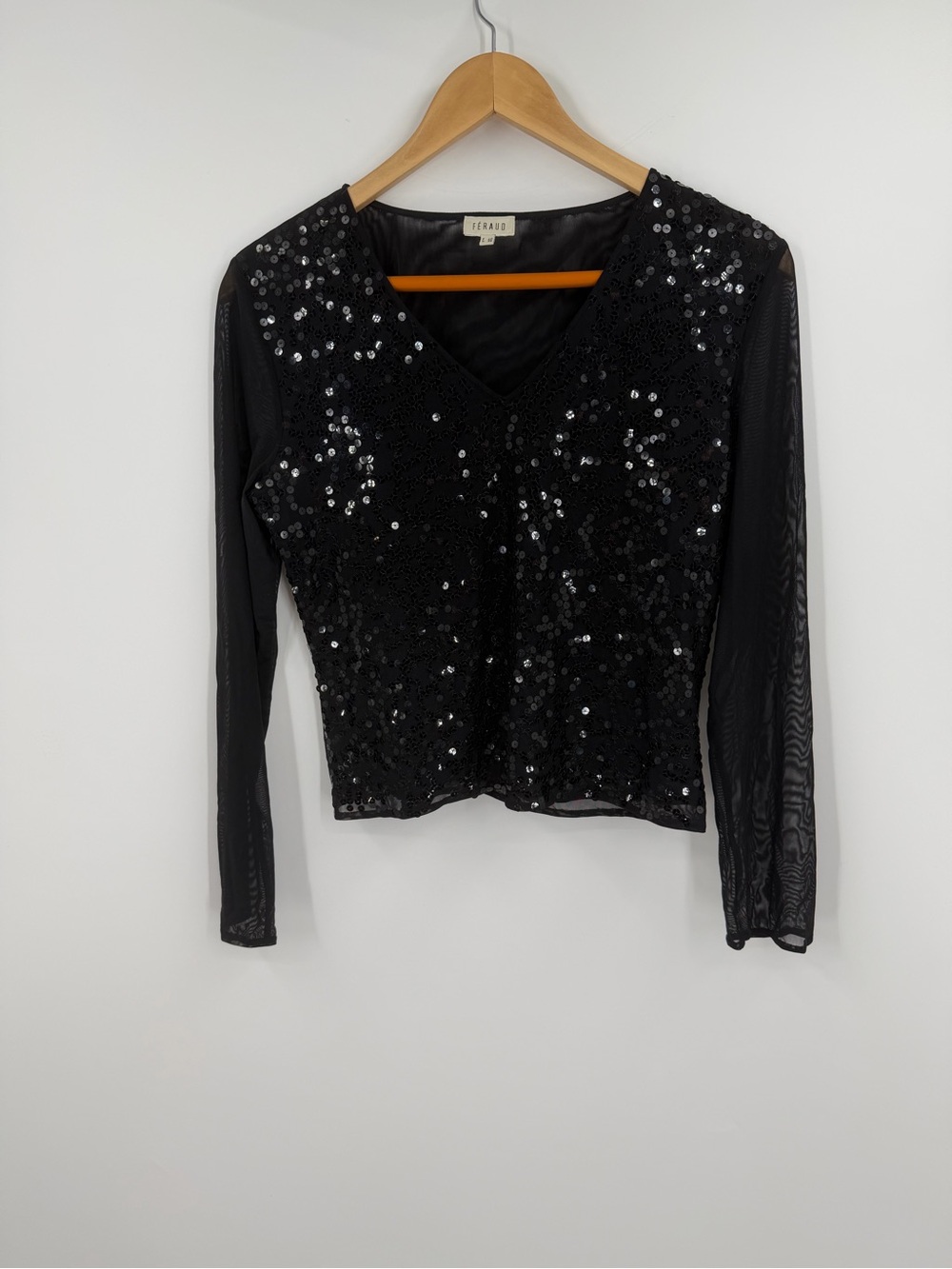 Féraud Black Sequin Mesh Top ✨ Whimsygoth Fairycore Size 40